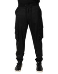 Pantalon de jogging cargo noir Dolce & Gabbana pour homme, style décontracté avec poches latérales en tissu doux.