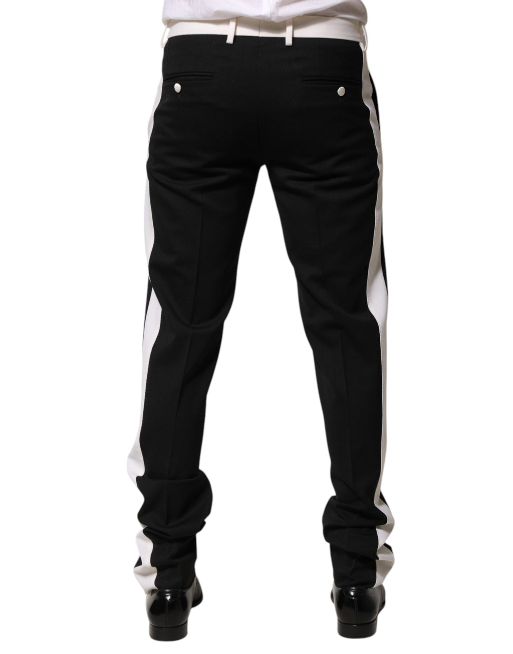 Pantalon homme en laine noir et blanc à rayures de Dolce & Gabbana, style élégant et classique.