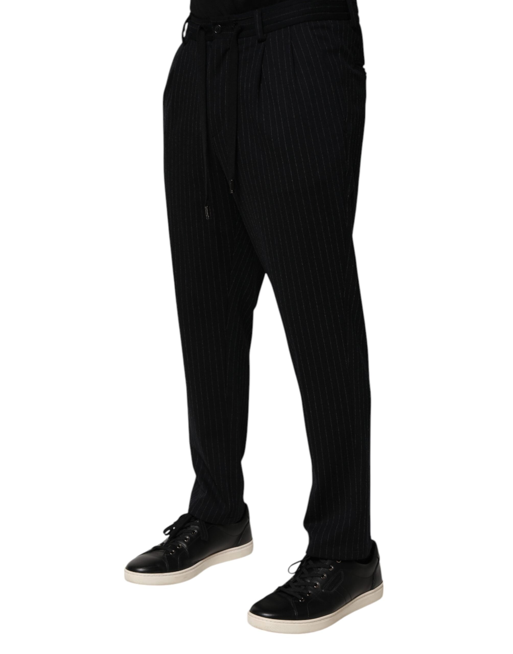 Pantalon skinny noir à rayures en viscose de Dolce & Gabbana pour homme, style élégant et ajusté.