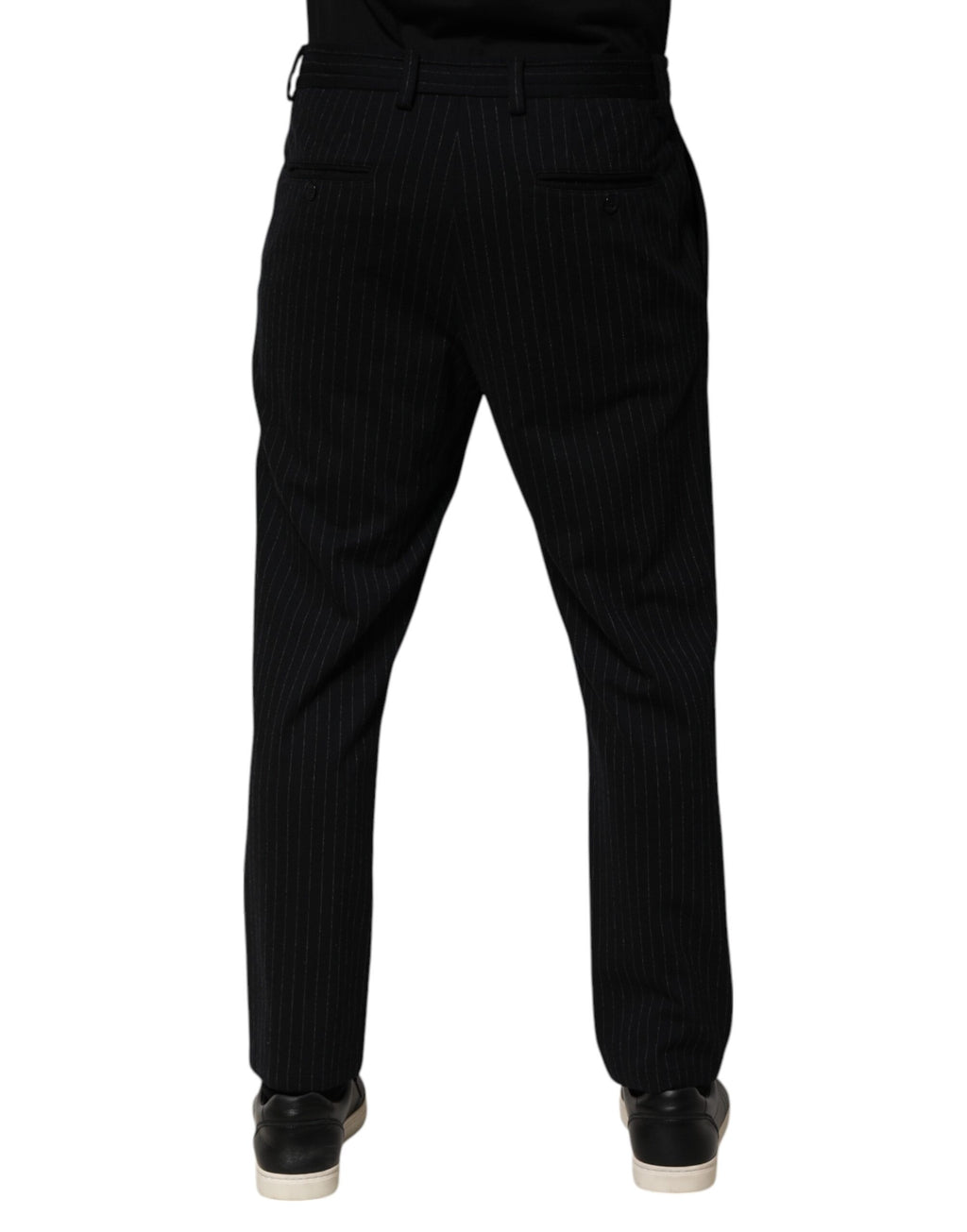 Pantalon homme Dolce & Gabbana à rayures noires en viscose, coupe skinny, classique et élégant.