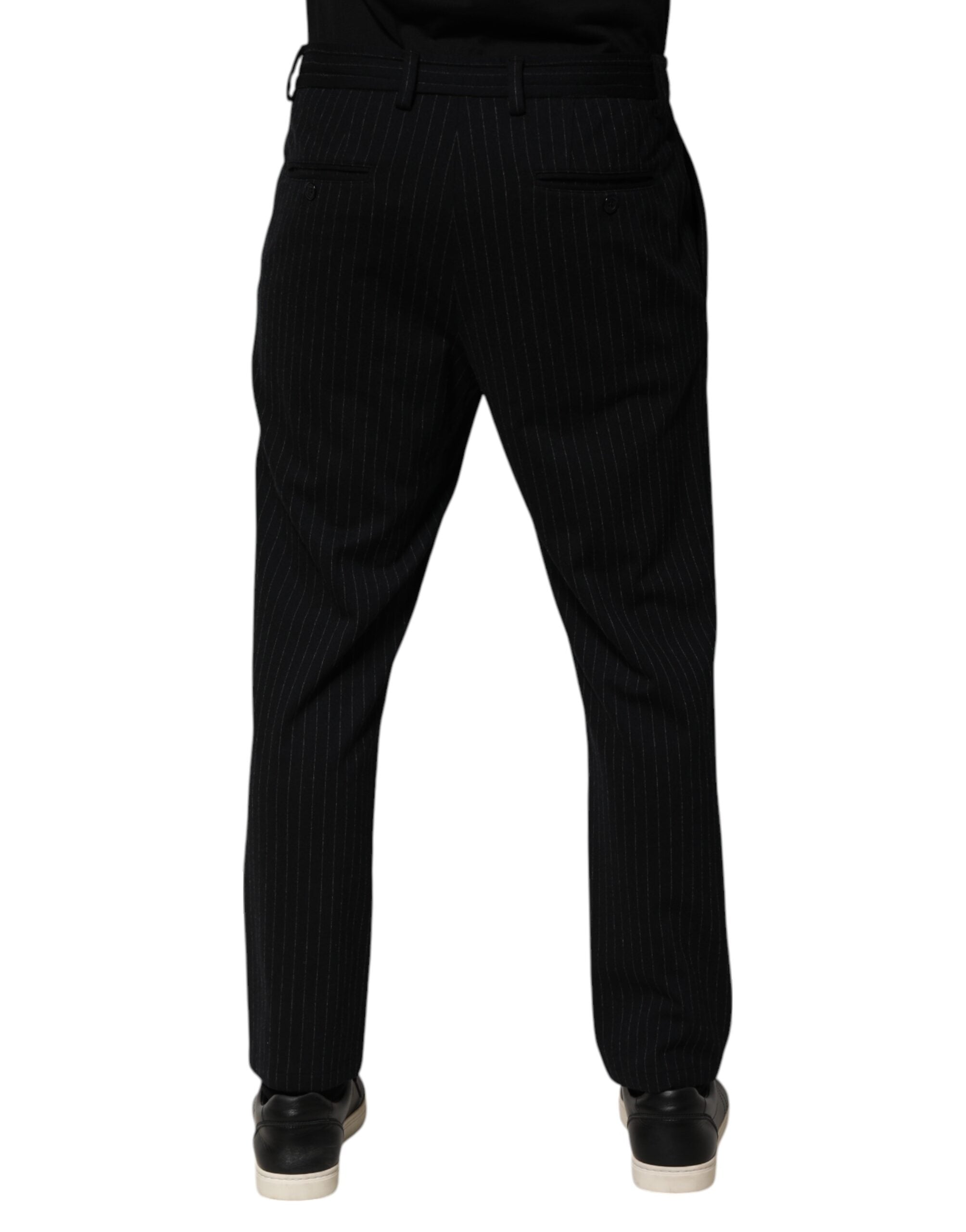 Pantalon homme Dolce & Gabbana à rayures noires en viscose, coupe skinny, classique et élégant.