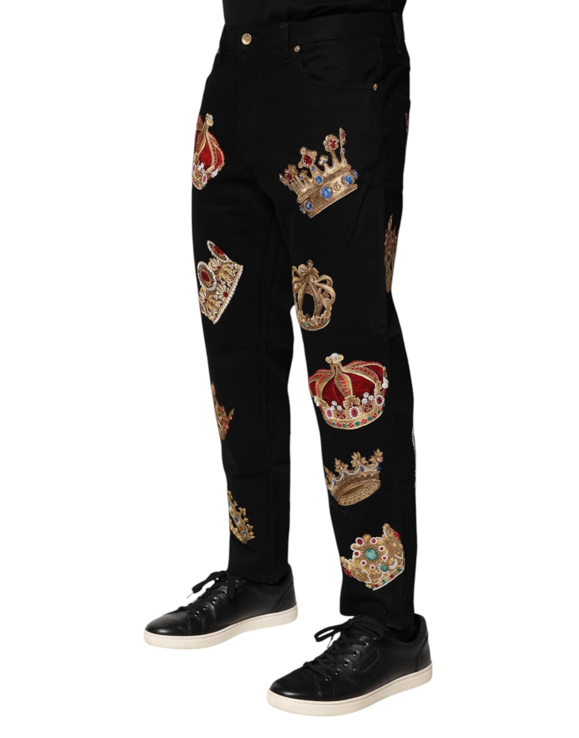 Pantalon habillé noir Dolce & Gabbana Baroque Royal pour homme, style élégant avec motifs baroques.