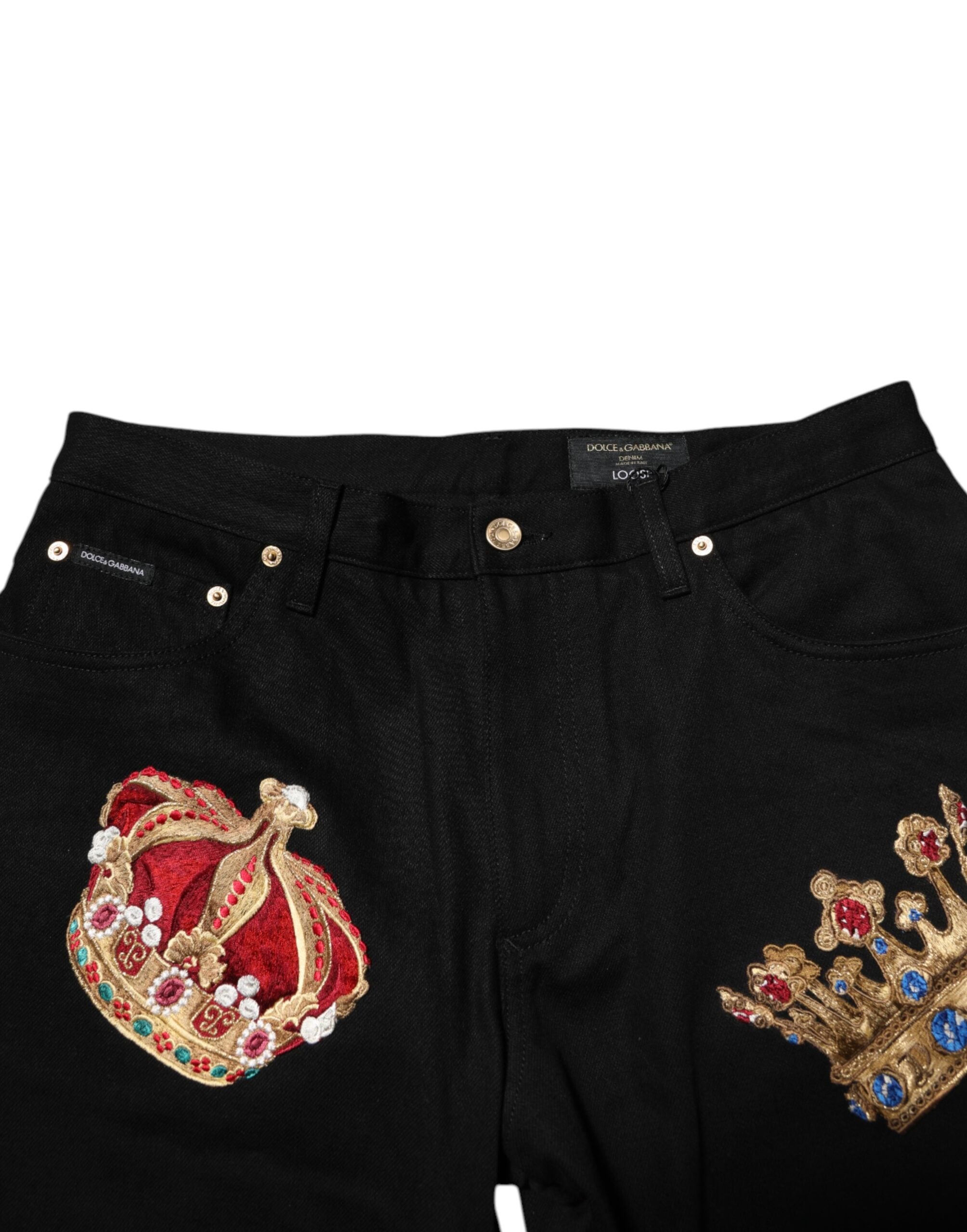 Pantalon homme Dolce & Gabbana noir à motif baroque royal, style élégant et sophistiqué.