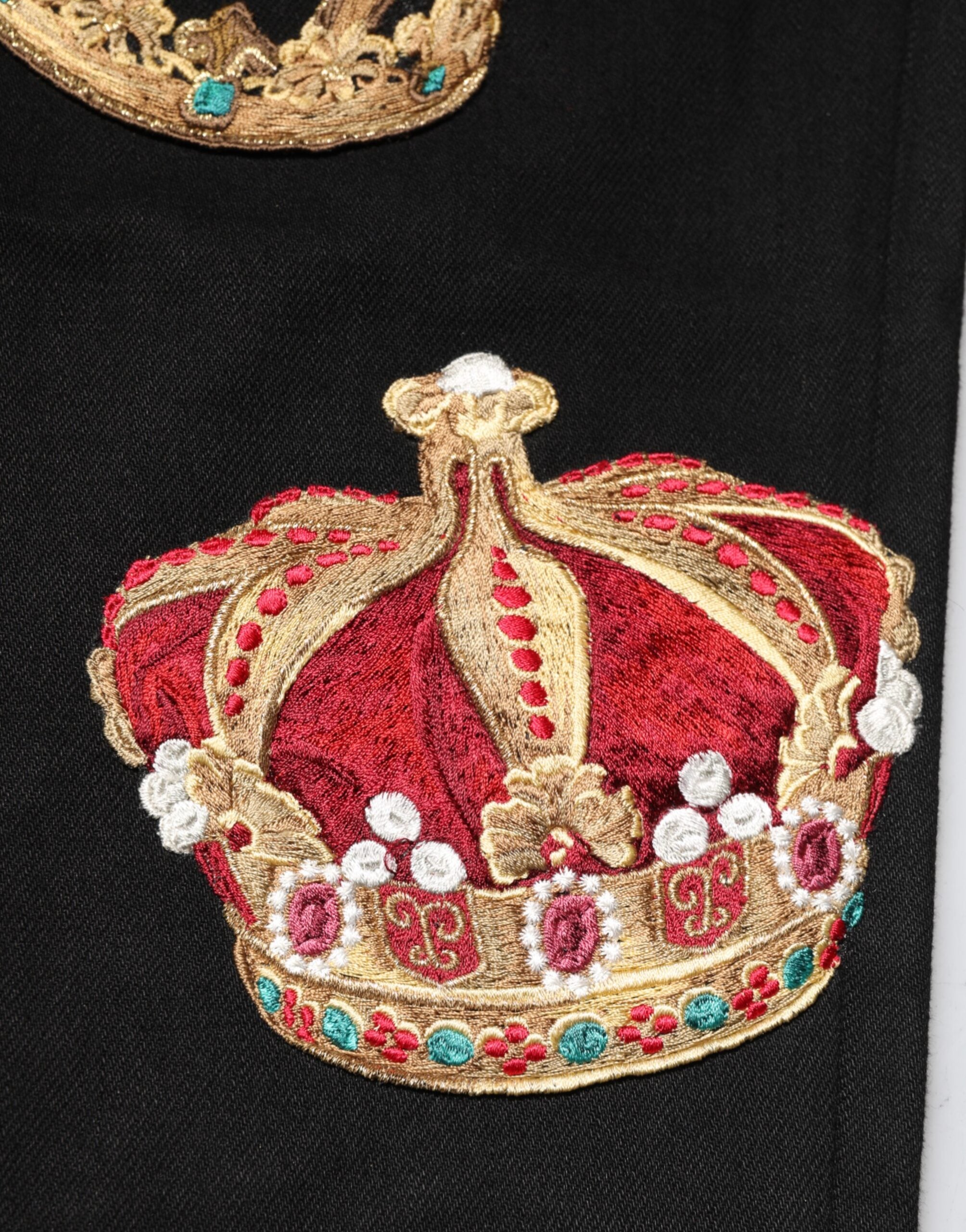 Pantalon homme Dolce & Gabbana noir à motif baroque royal, style élégant et habillé.