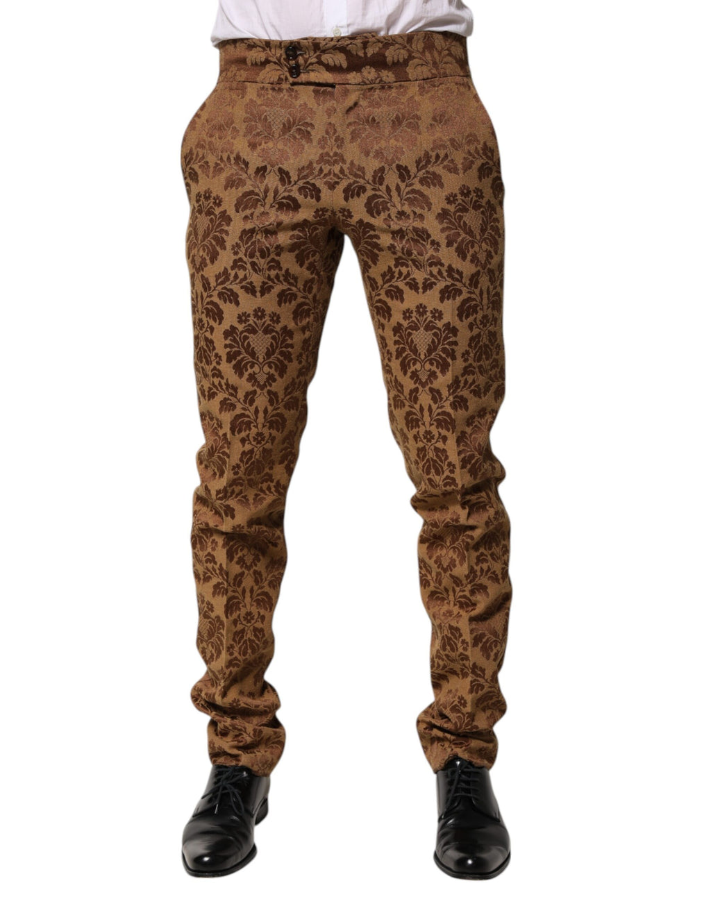Pantalon homme skinny en jacquard floral marron de Dolce & Gabbana, style élégant et sophistiqué