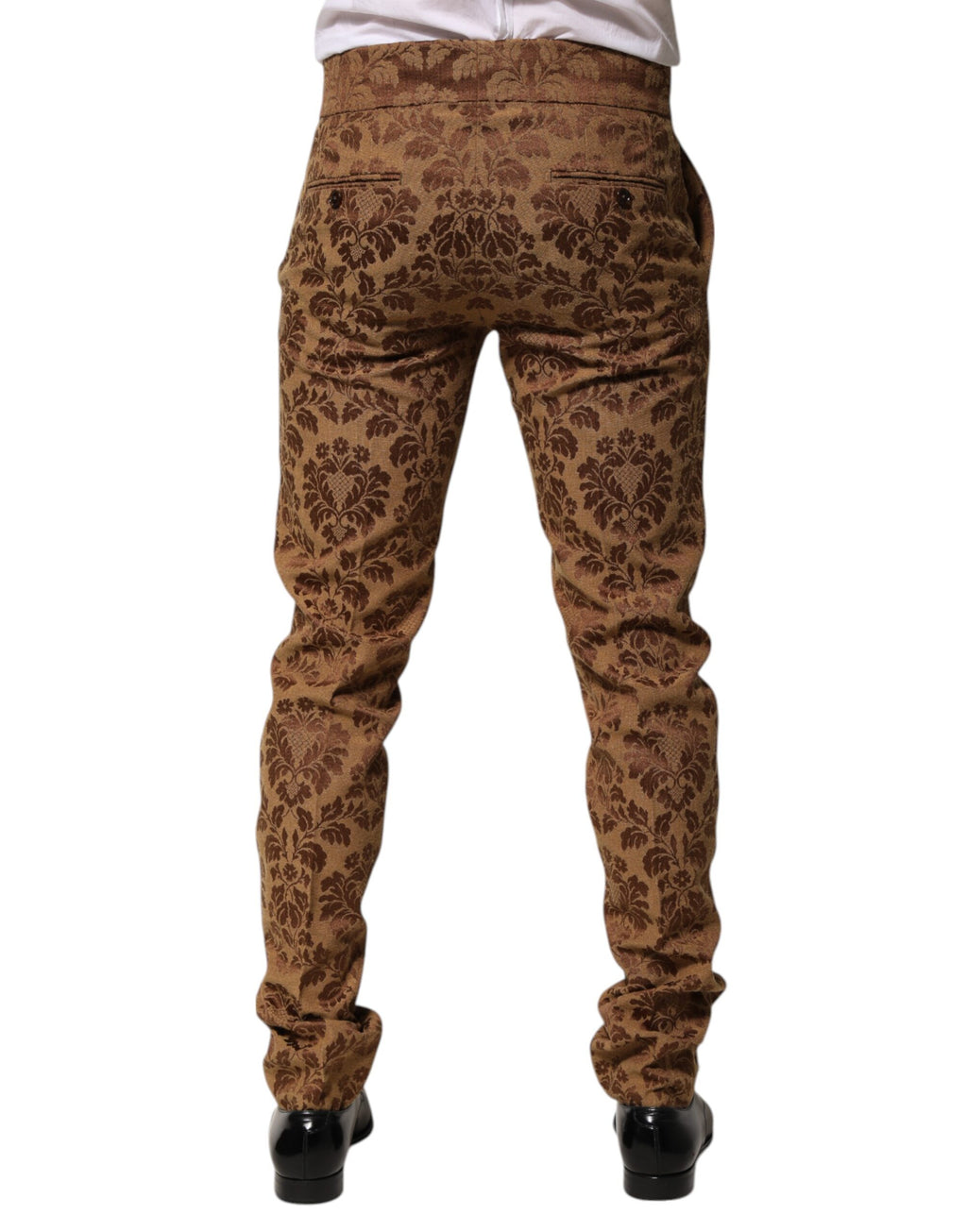 Pantalon homme skinny Dolce & Gabbana en jacquard floral marron, style élégant et tendance.