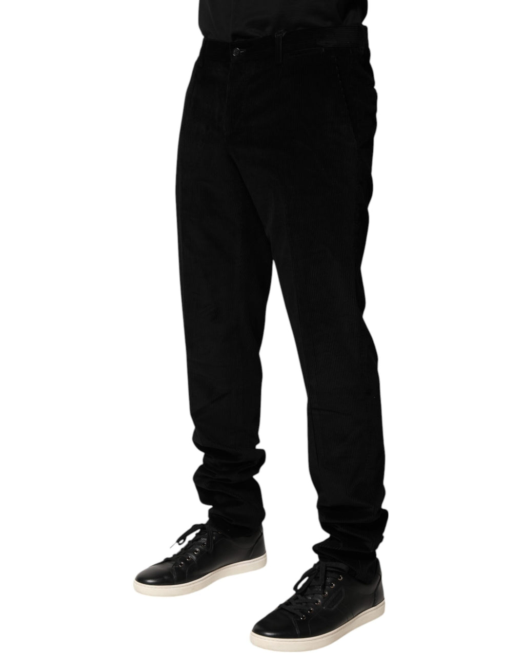 Pantalon homme noir en coton Dolce & Gabbana, pantalon formel élégant pour homme, vue de face.