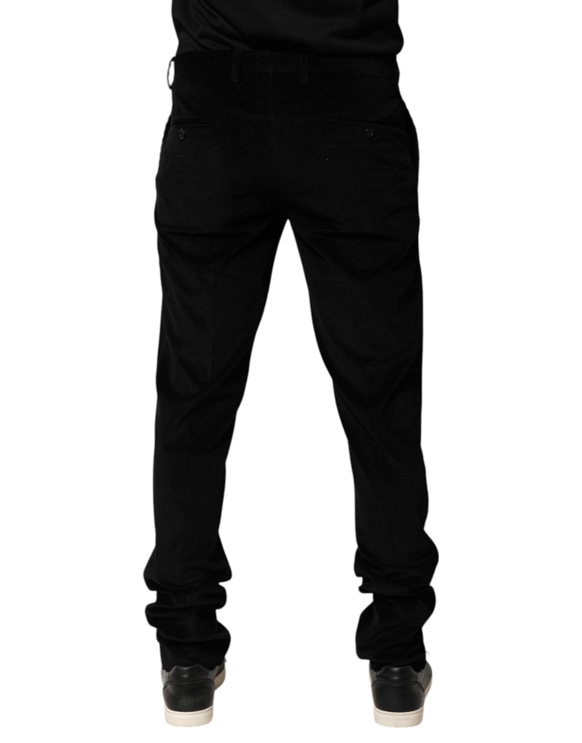 Pantalon homme Dolce & Gabbana en coton noir, pantalon formel élégant pour dress code professionnel ou sophistiqué.