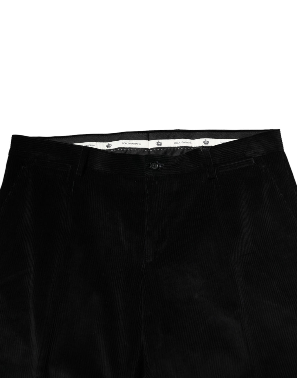 Pantalon homme Dolce & Gabbana en coton noir, pantalon de costume formel avec coupe élégante et finition soignée.