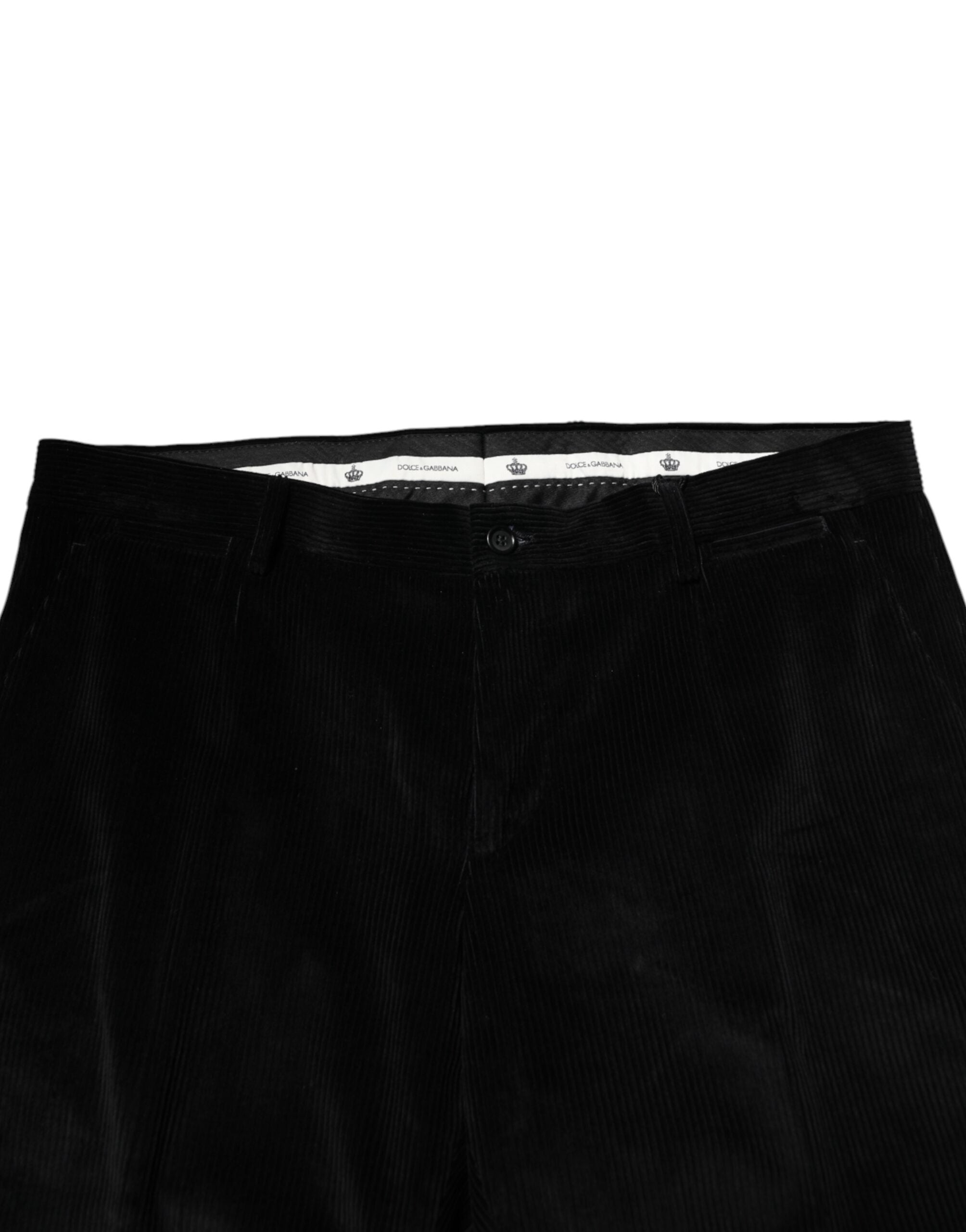 Pantalon homme Dolce & Gabbana en coton noir, pantalon de costume formel avec coupe élégante et finition soignée.