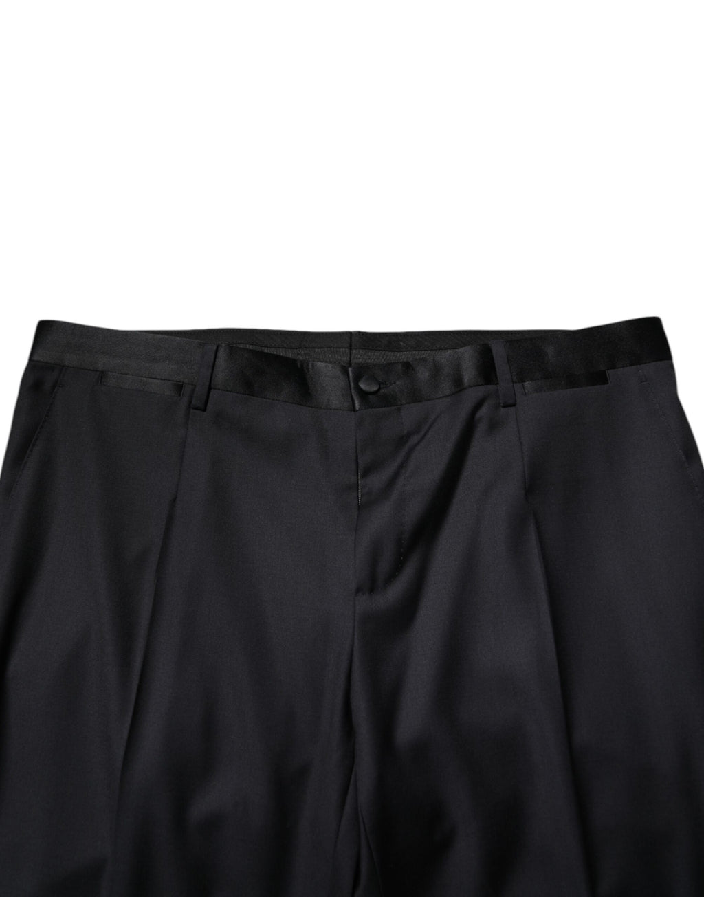 Pantalon homme Dolce & Gabbana en laine noire, pantalon de costume formel élégant avec coupe classique et détails sophistiqués.