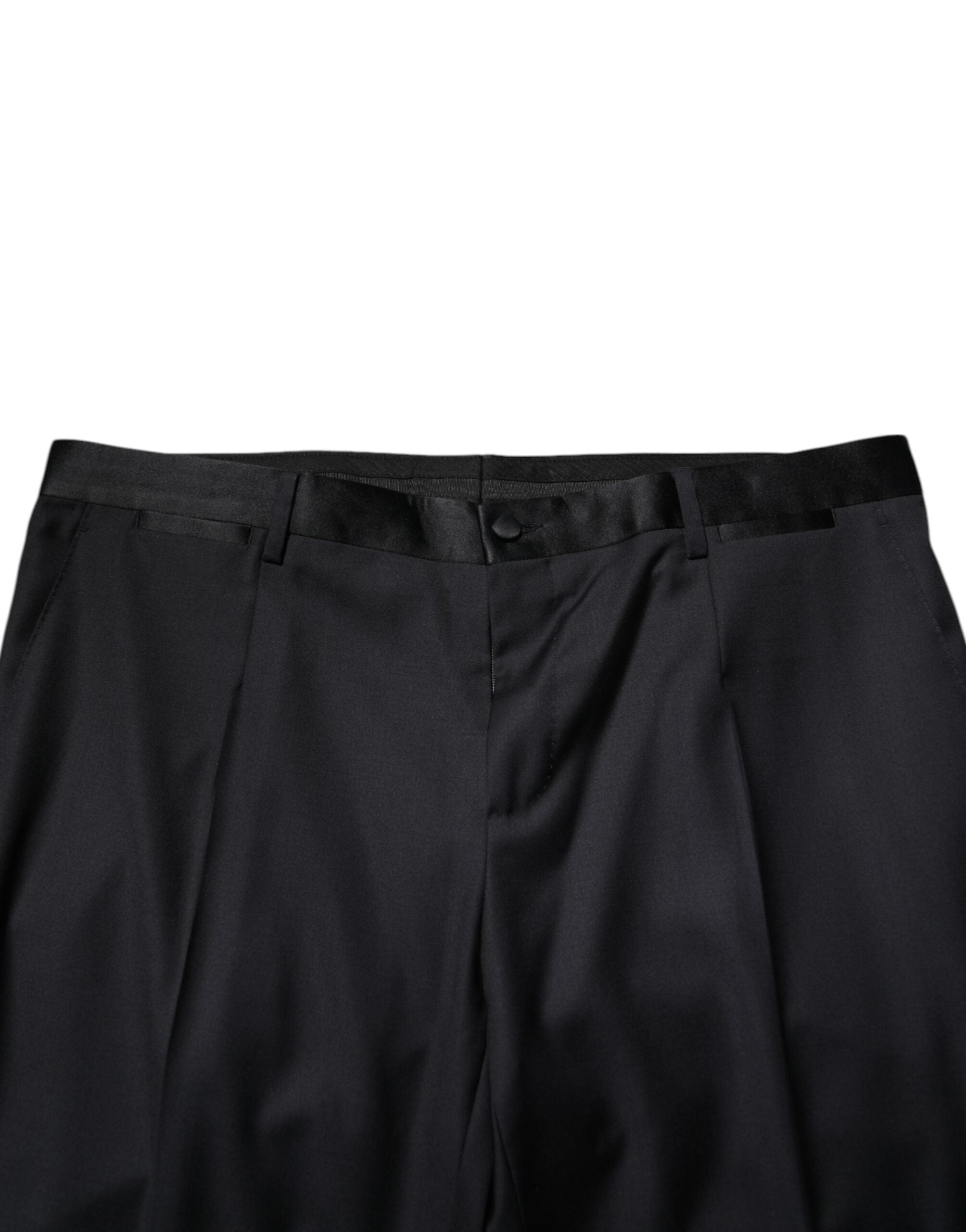 Pantalon homme Dolce & Gabbana en laine noire, pantalon de costume formel élégant avec coupe classique et détails sophistiqués.