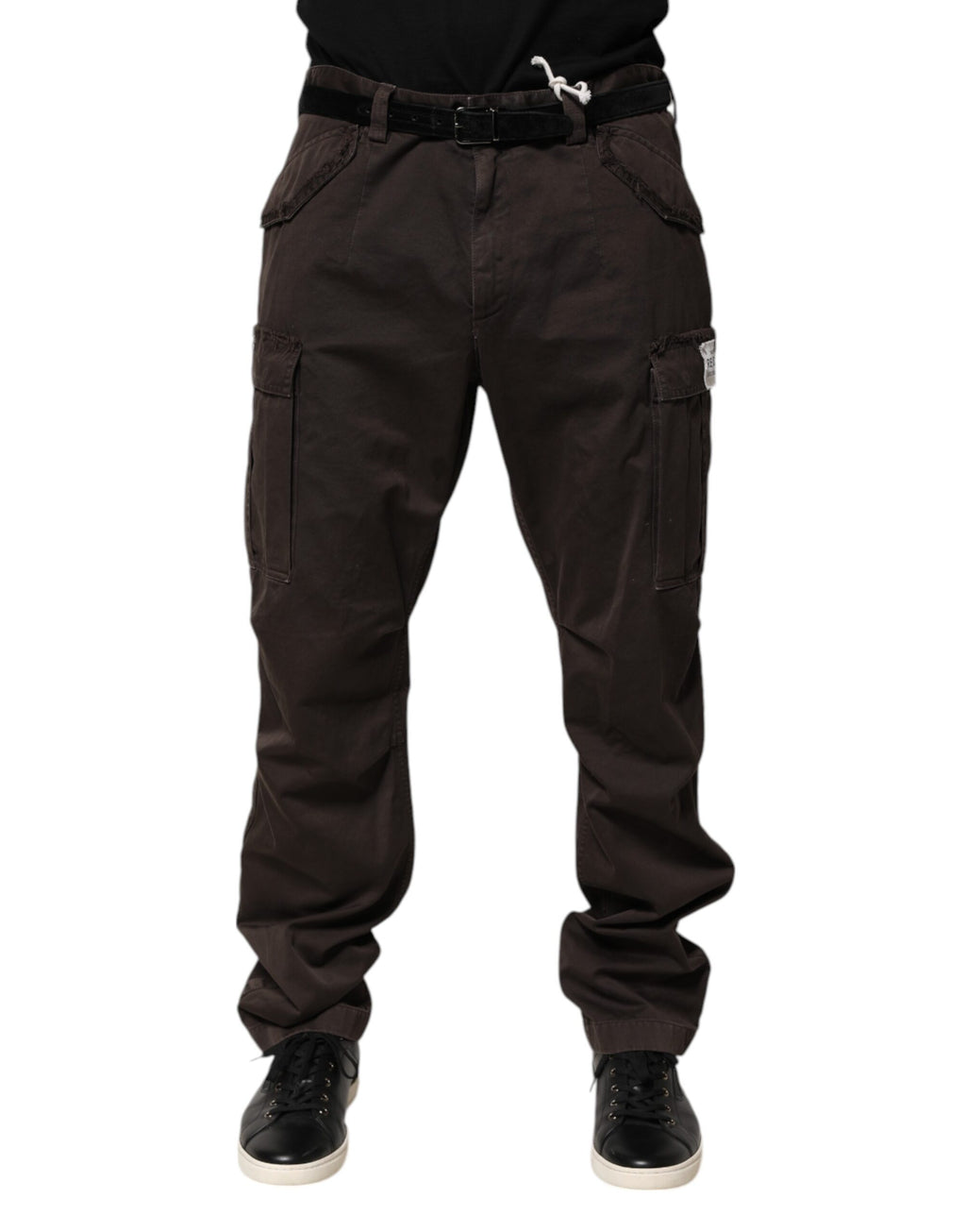 Pantalon cargo en coton extensible marron de Dolce & Gabbana pour homme avec poches latérales et coupe décontractée.