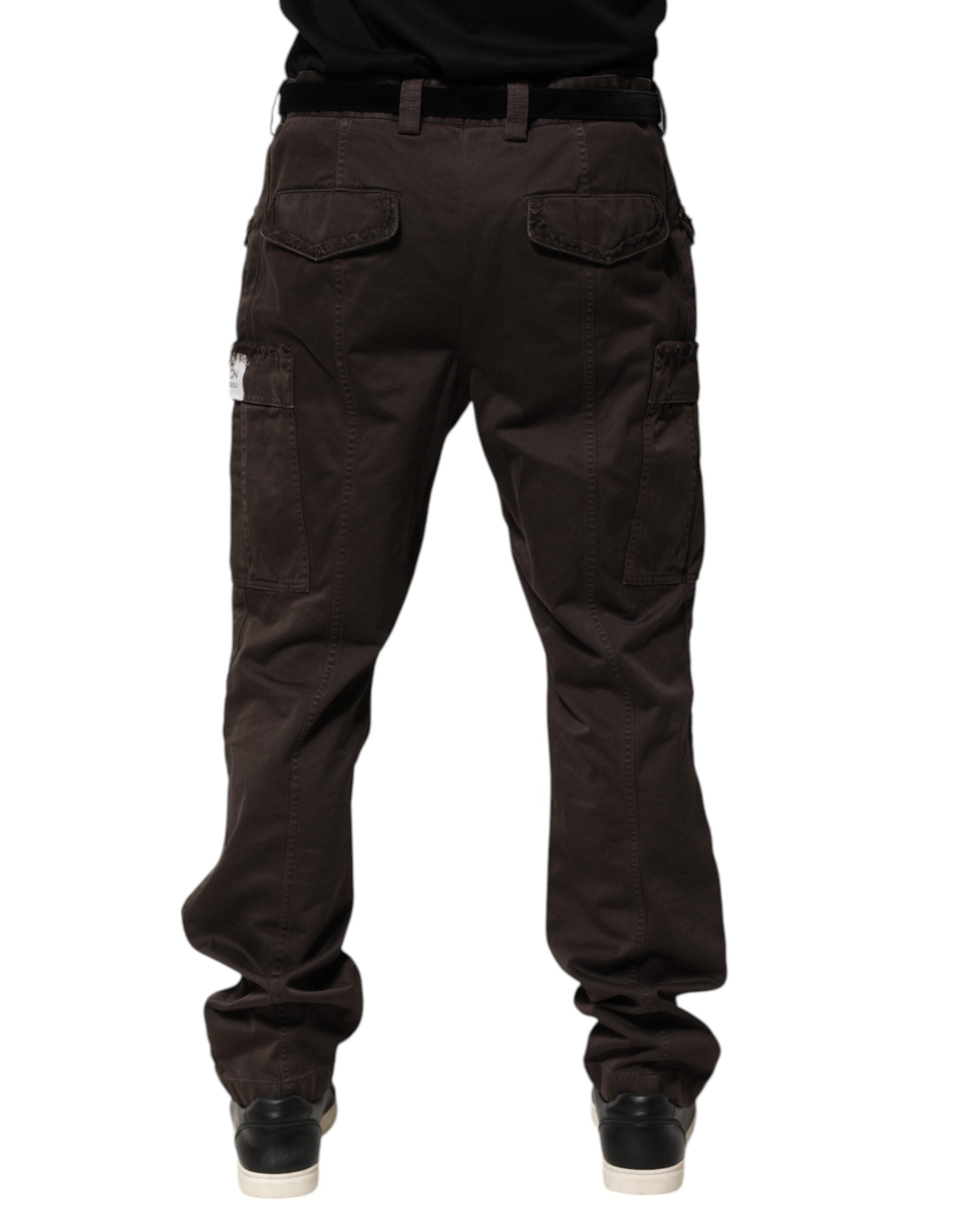 Pantalon cargo marron en coton stretch pour homme de Dolce & Gabbana, pantalon décontracté avec poches et coupe ajustée