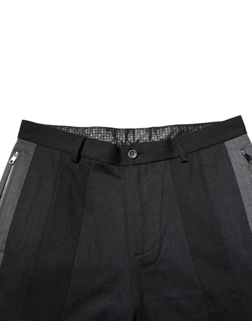 Pantalon formel Dolce & Gabbana en coton noir et gris, style pantalon de costume pour femmes, image montrant le tissu et la coupe