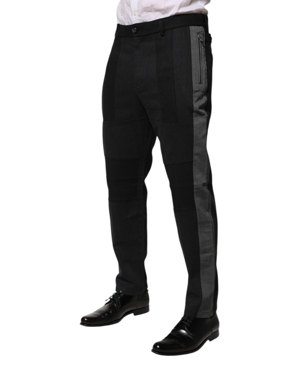 Pantalon formel en coton noir et gris de Dolce & Gabbana, pantalon habillé pour femme, style élégant et sophistiqué.