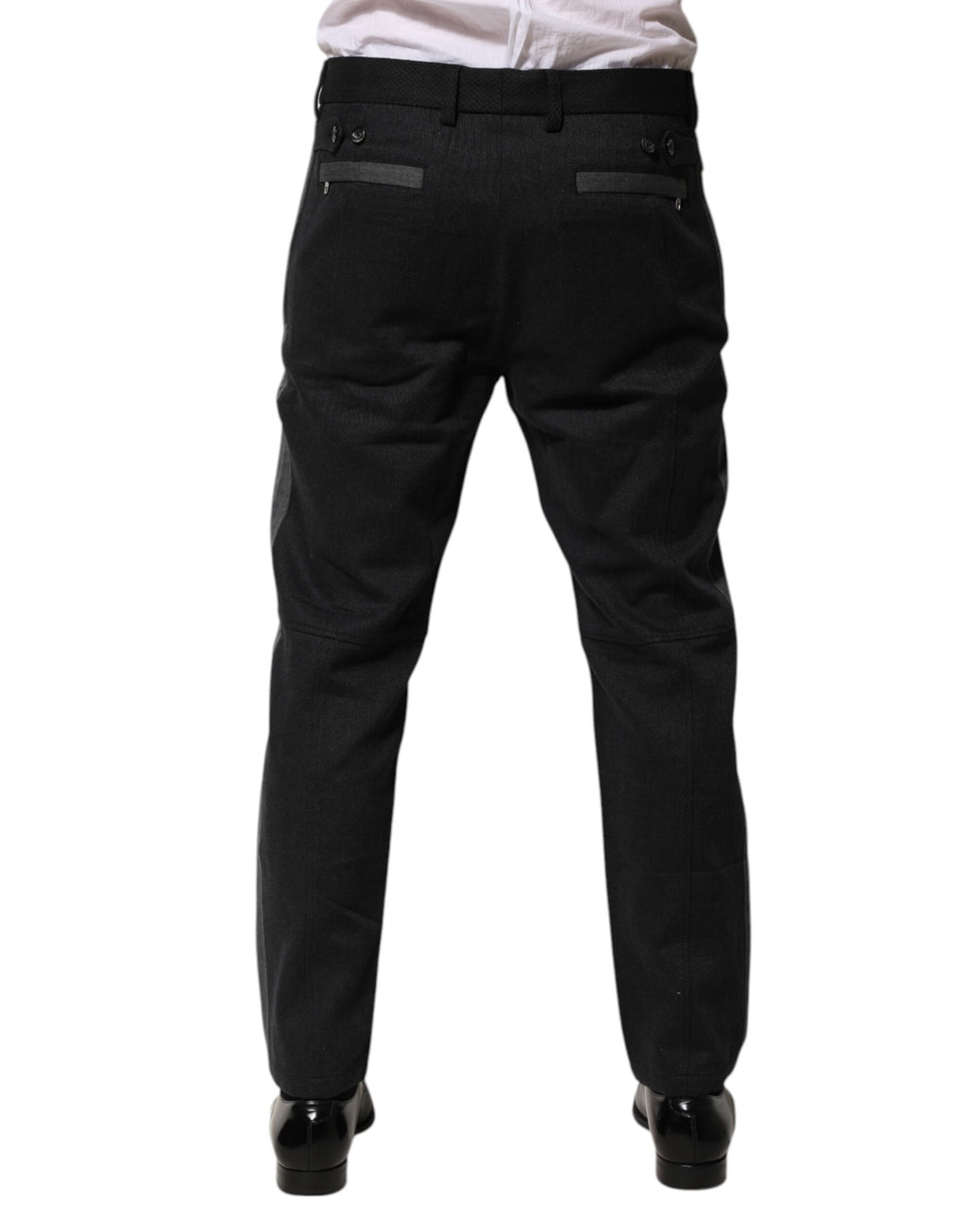 Pantalon formel en coton noir et gris de Dolce & Gabbana, pantalon élégant pour occasion spéciale.