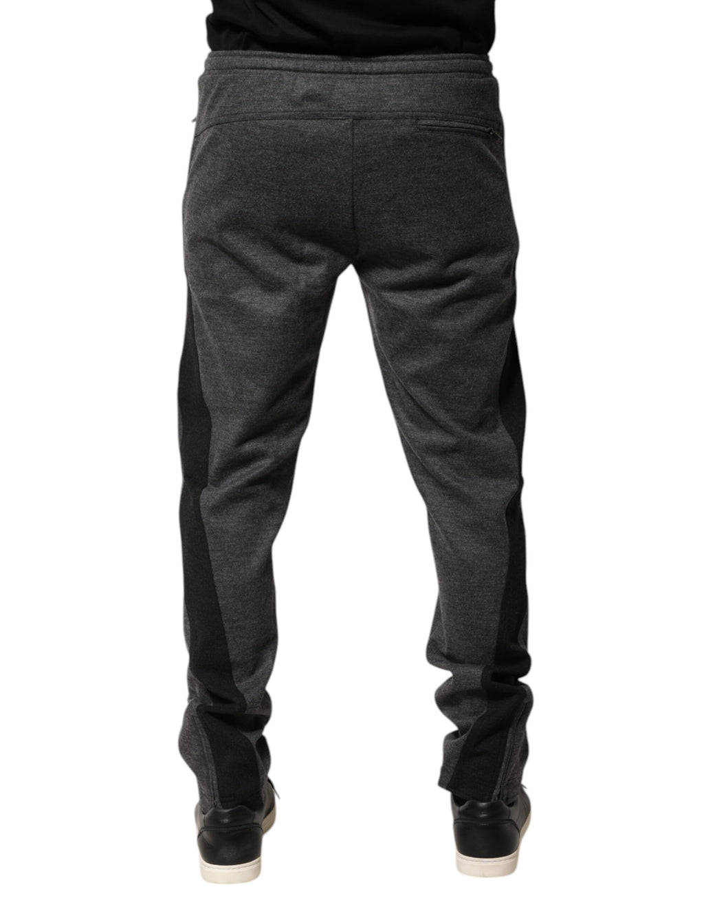 Pantalon jogger en laine mélangée gris et noir de Dolce & Gabbana, pantalon décontracté pour homme.