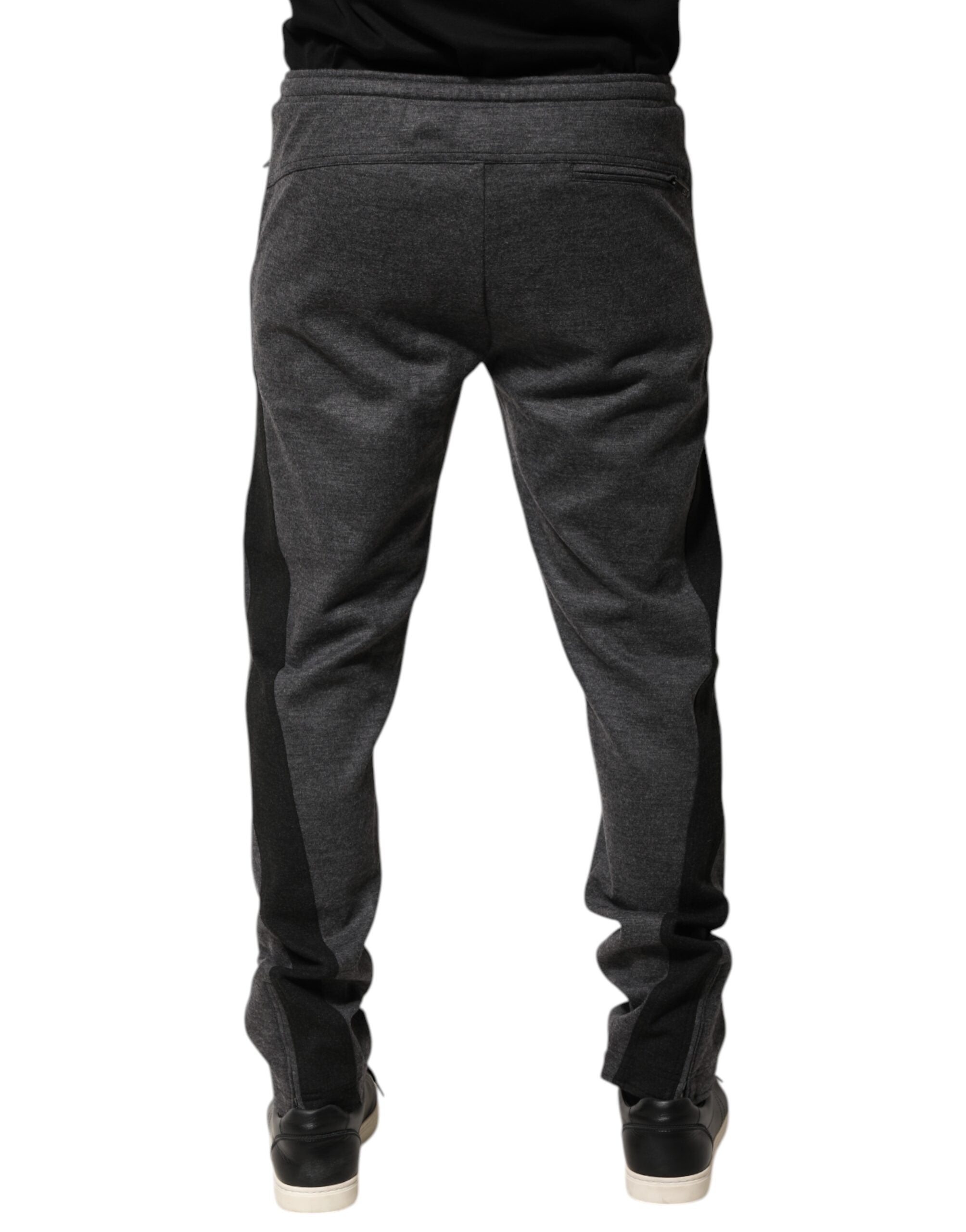 Pantalon jogger en laine mélangée gris et noir de Dolce & Gabbana, pantalon décontracté pour homme.