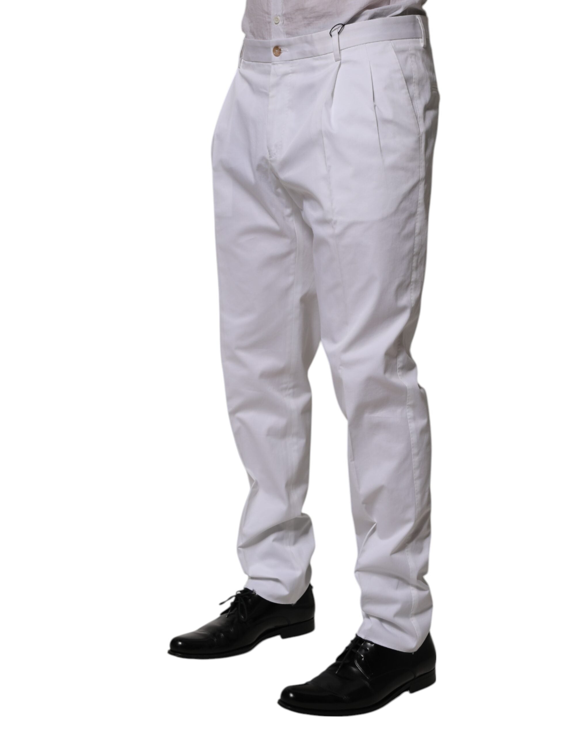 Pantalon slim formel blanc en coton de Dolce & Gabbana, style élégant pour occasions sophistiquées.