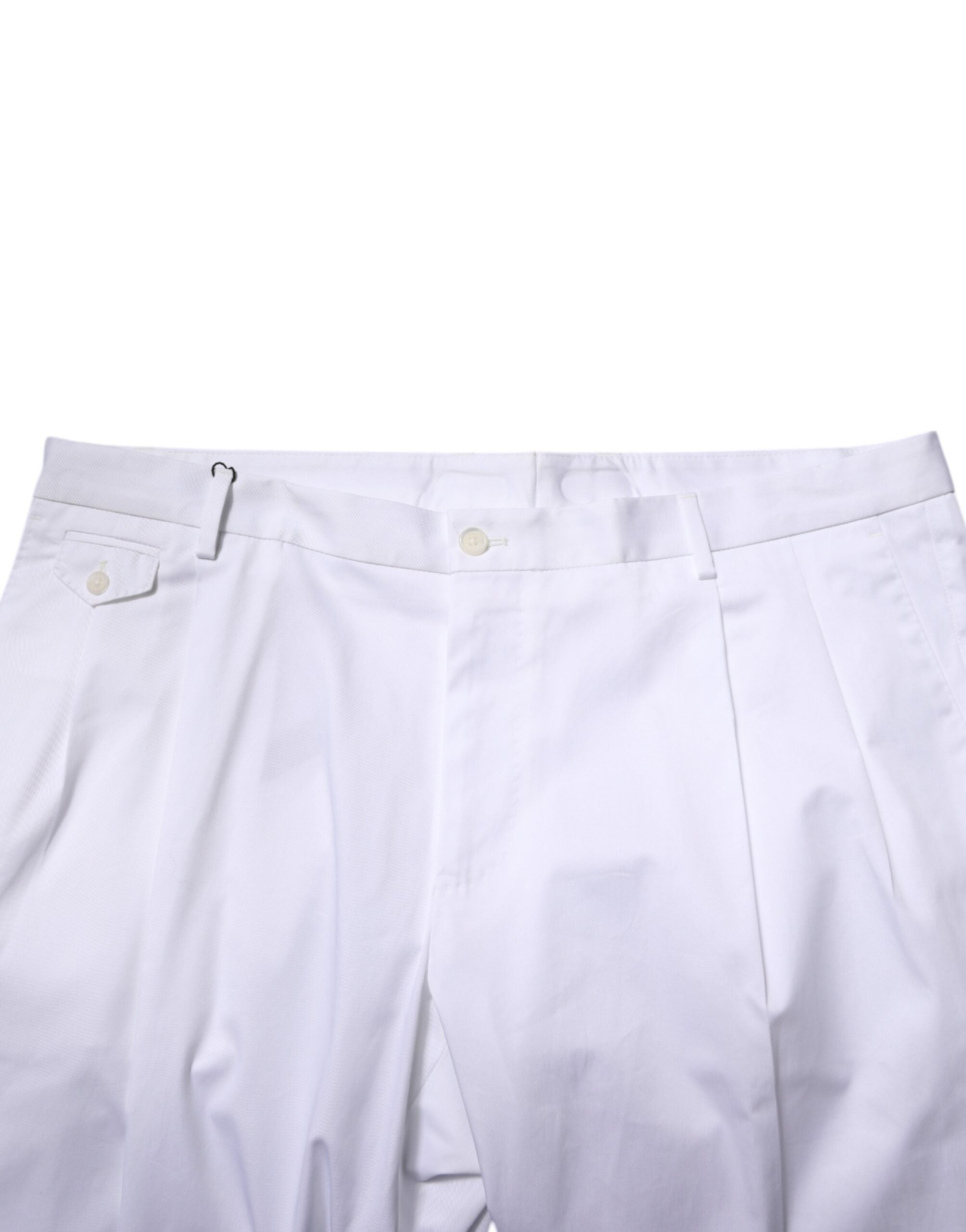 Pantalon formel blanc en coton de la marque Dolce & Gabbana, coupe slim et élégante pour femme.