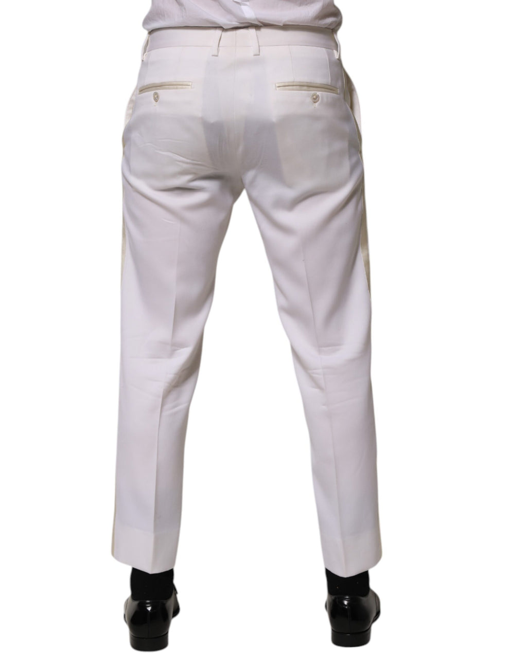 Pantalon formel blanc en polyester Dolce & Gabbana, coupe tapered, vue de face.