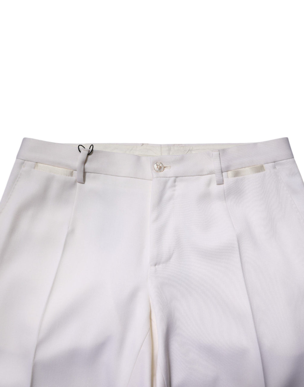 Pantalon formel blanc en polyester Dolce & Gabbana, coupe tapered, vue de face sur un pantalon élégant pour homme.