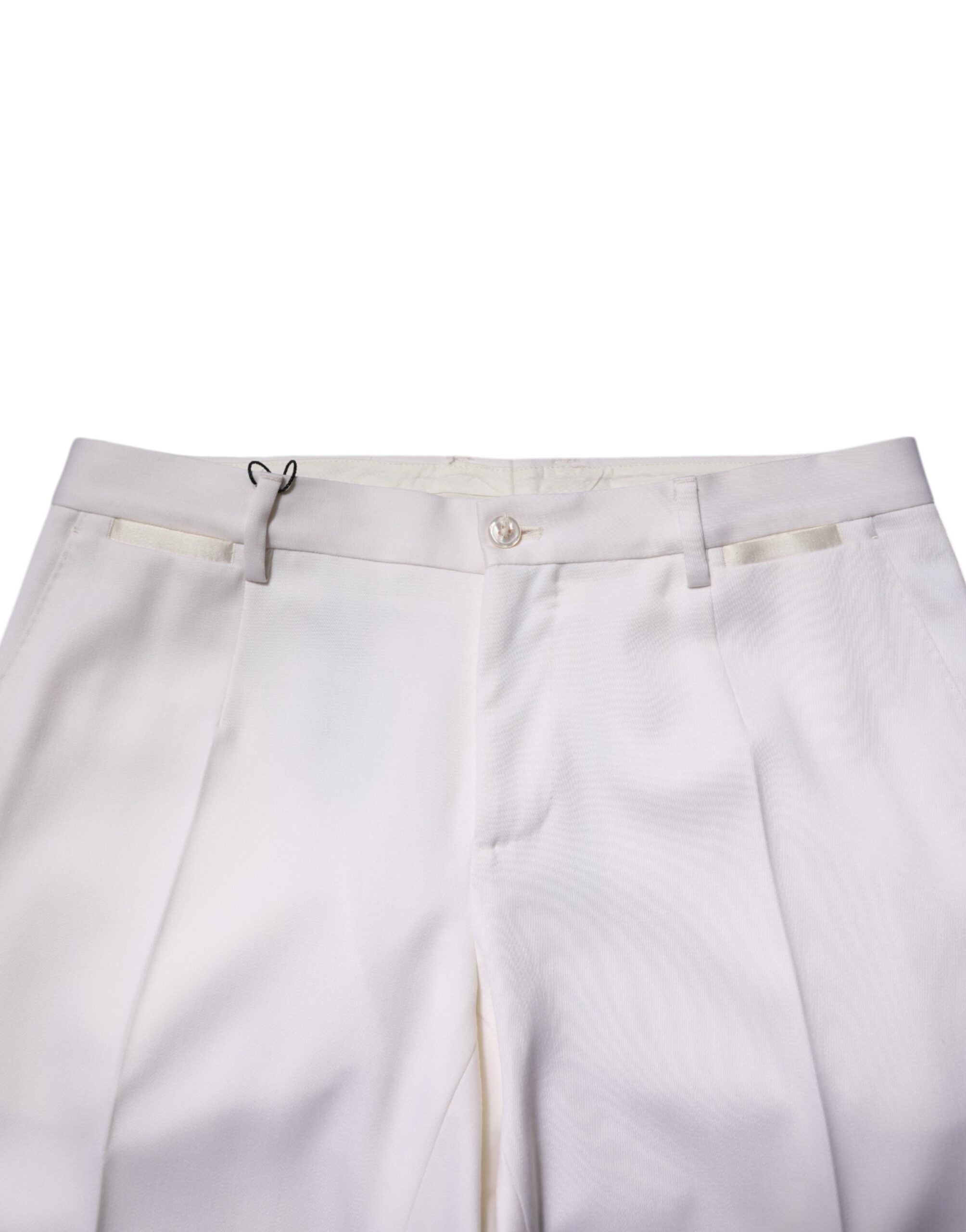Pantalon formel blanc en polyester Dolce & Gabbana, coupe tapered, vue de face sur un pantalon élégant pour homme.