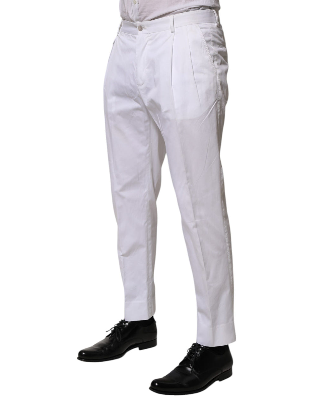 Pantalon slim en coton blanc Dolce & Gabbana pour homme, style formel et élégant.