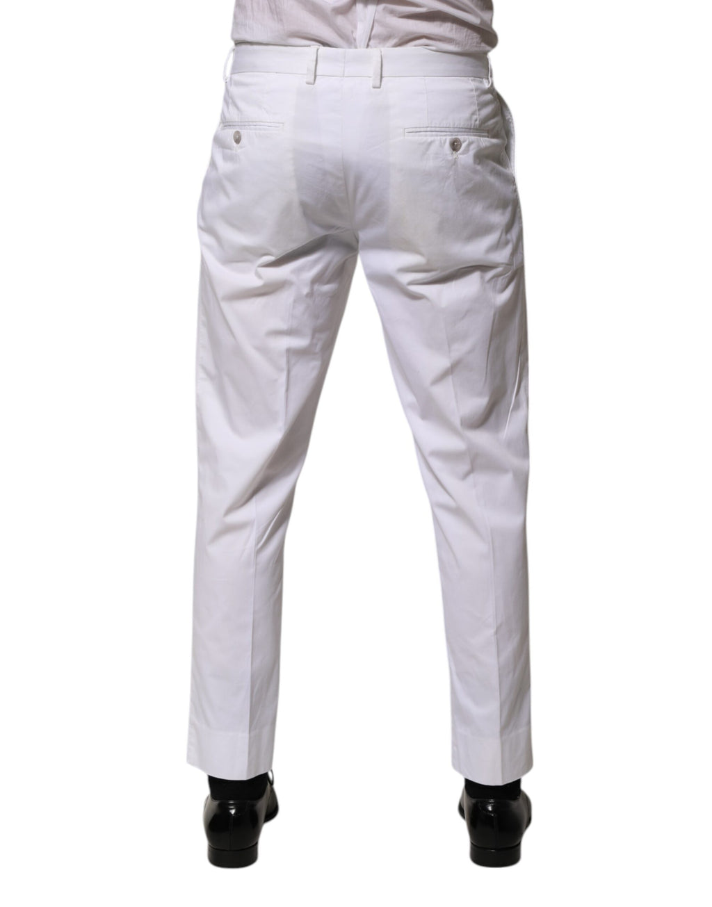 Pantalon formel blanc en coton de Dolce & Gabbana, pantalon slim pour femmes, vue en gros plan.