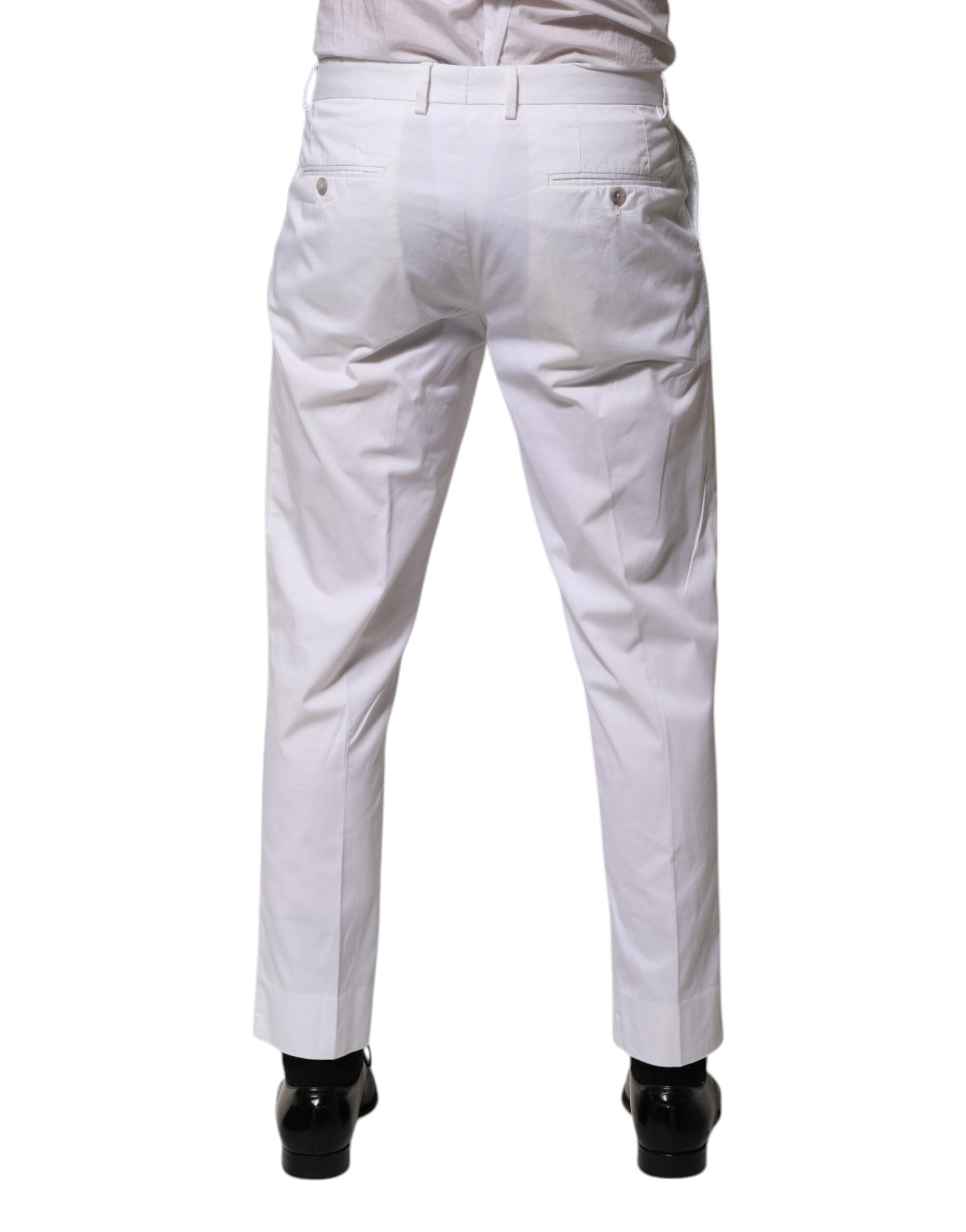 Pantalon formel blanc en coton de Dolce & Gabbana, pantalon slim pour femmes, vue en gros plan.