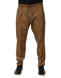 Pantalons jogger pour homme Dolce & Gabbana en coton marron, coupe chino mi-hauteur, style décontracté et moderne