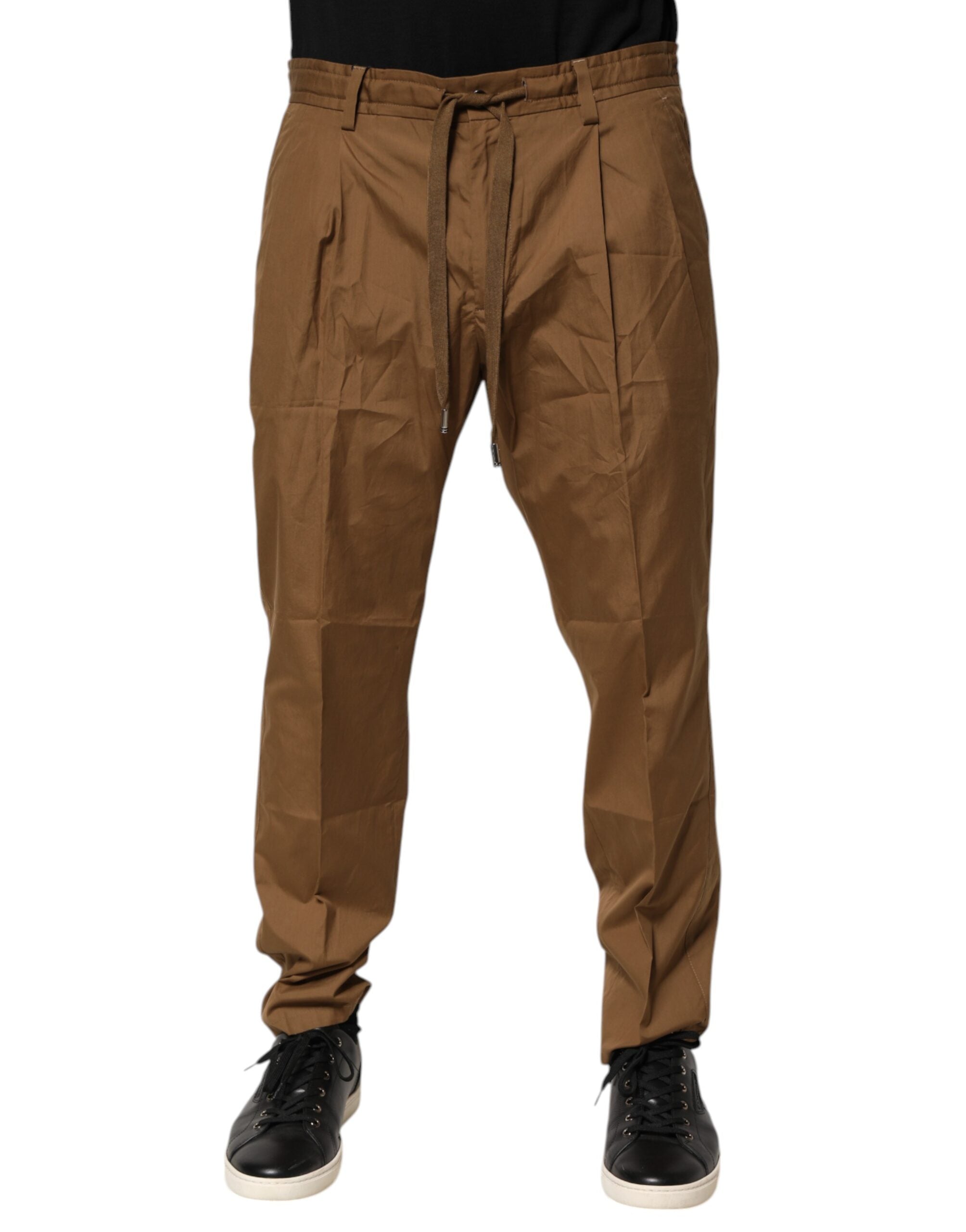 Pantalons jogger pour homme Dolce & Gabbana en coton marron, coupe chino mi-hauteur, style décontracté et moderne