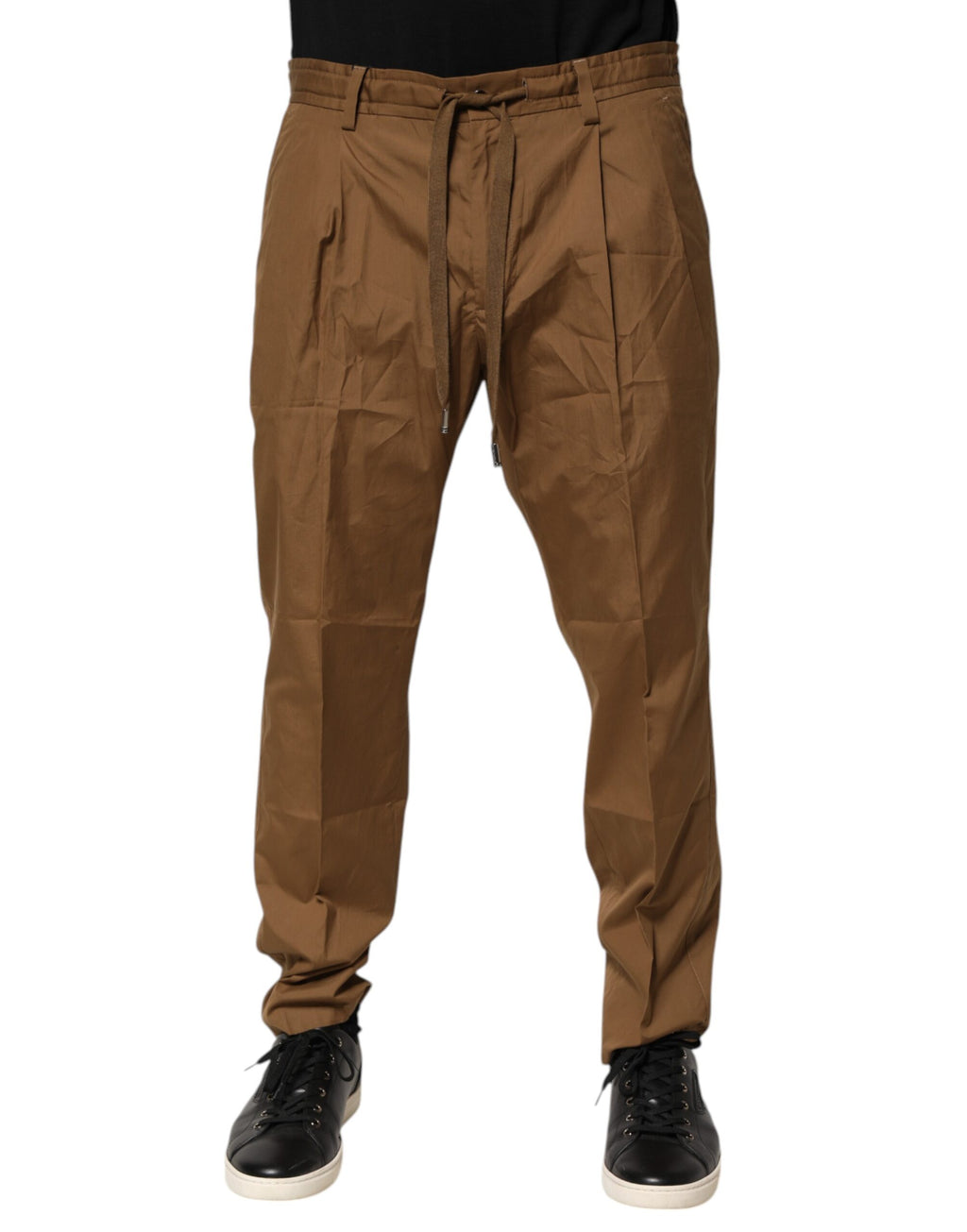 Pantalons jogger pour homme Dolce & Gabbana en coton marron, taille mi-haute, style chino décontracté.