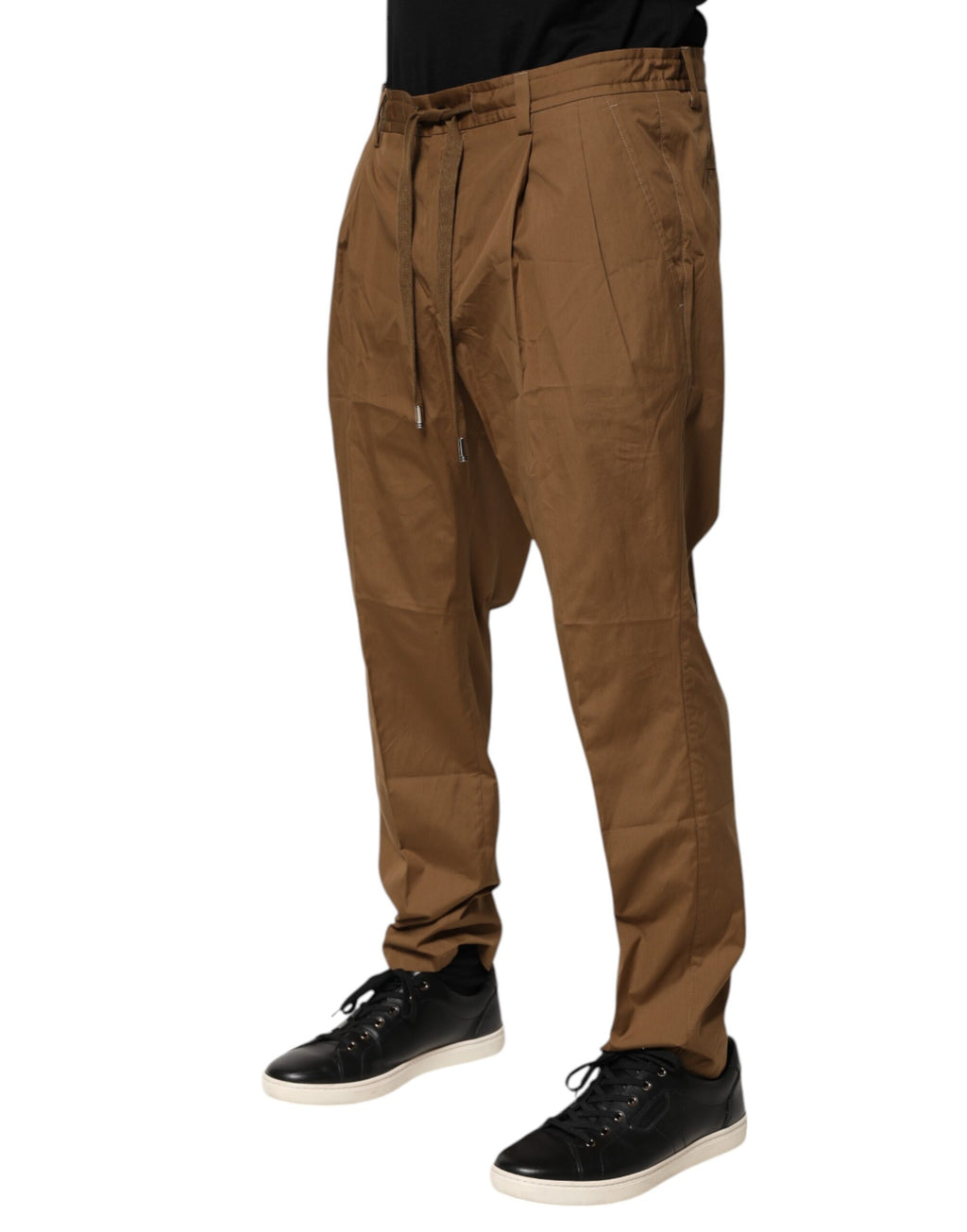 Pantalons jogger pour homme Dolce & Gabbana en coton marron, taille mi-haute, style chino, mode décontractée élégante