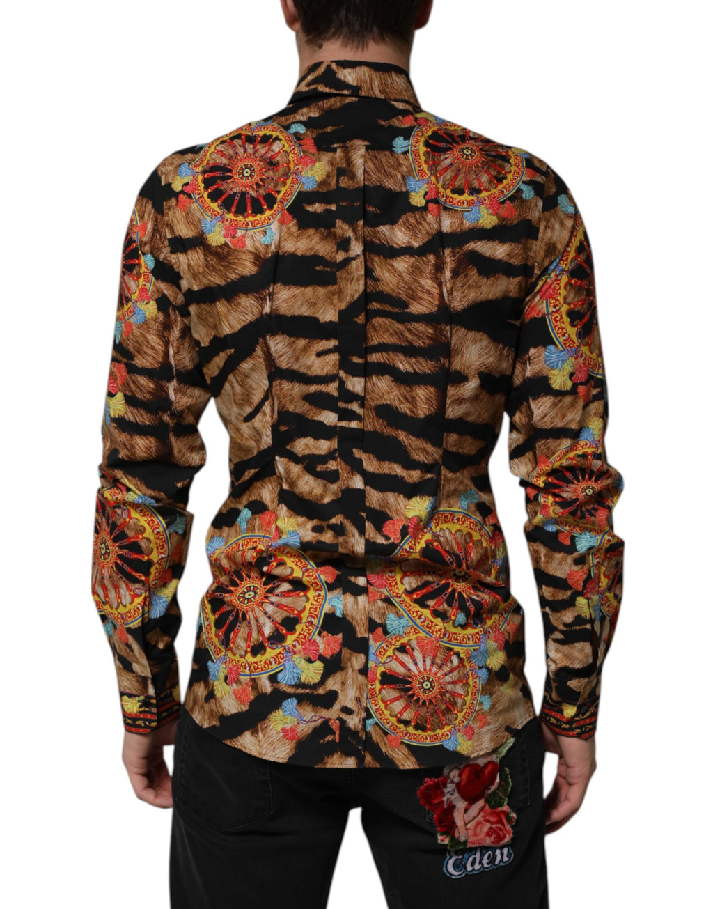 Chemise à manches longues Dolce & Gabbana en coton orné d’un motif tigre Carretto doré.