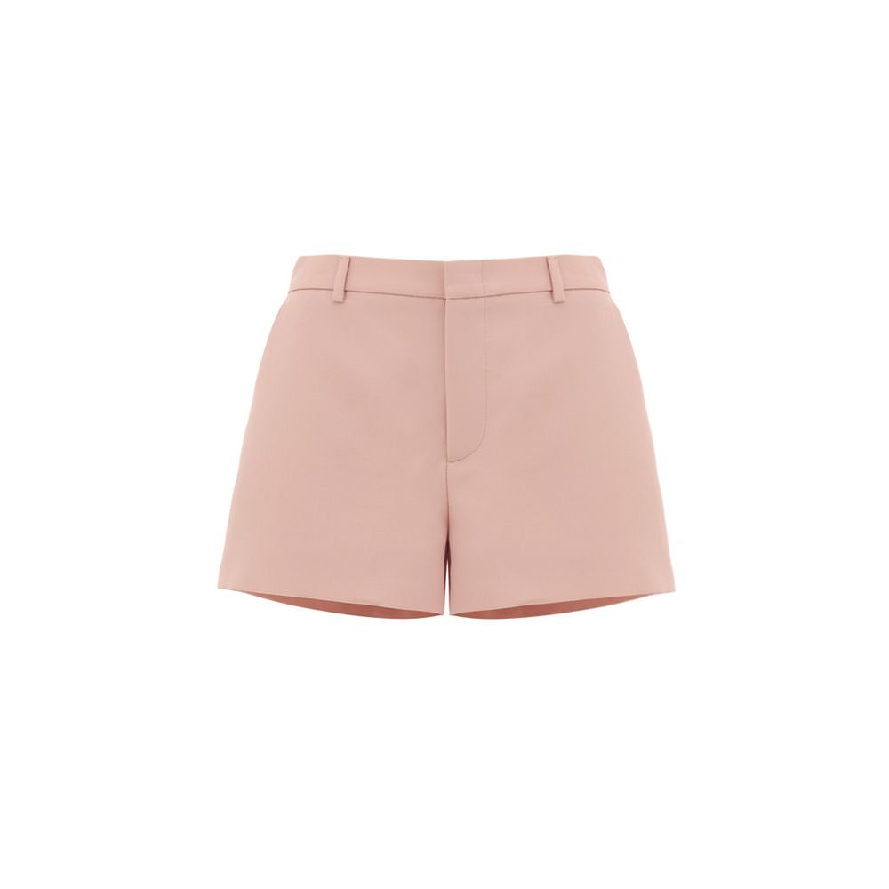 Shorts en laine rose Gucci, vêtement à la mode pour femmes, avec logo Gucci visible sur la ceinture.