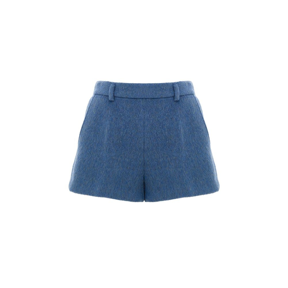 Shorts en laine bleue Gucci, style décontracté avec coupe moderne, visibles avec détails de couture et logo Gucci.