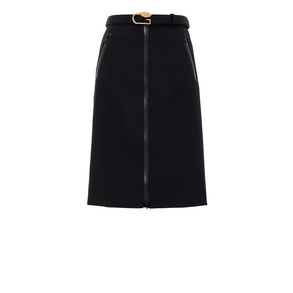 Jupe midi en laine noire de Gucci, élégante et structurée, avec une coupe fluide et un fini sophistiqué.