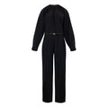 Combinaison en laine noire Gucci élégante, ajustée avec détails sophistiqués, portée par un mannequin.