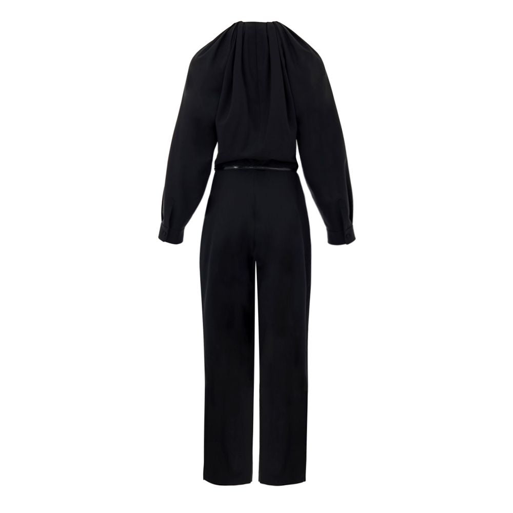 Combinaison en laine noire Gucci avec coupe élégante, col en V et détails sophistiqués, portée sur un mannequin.