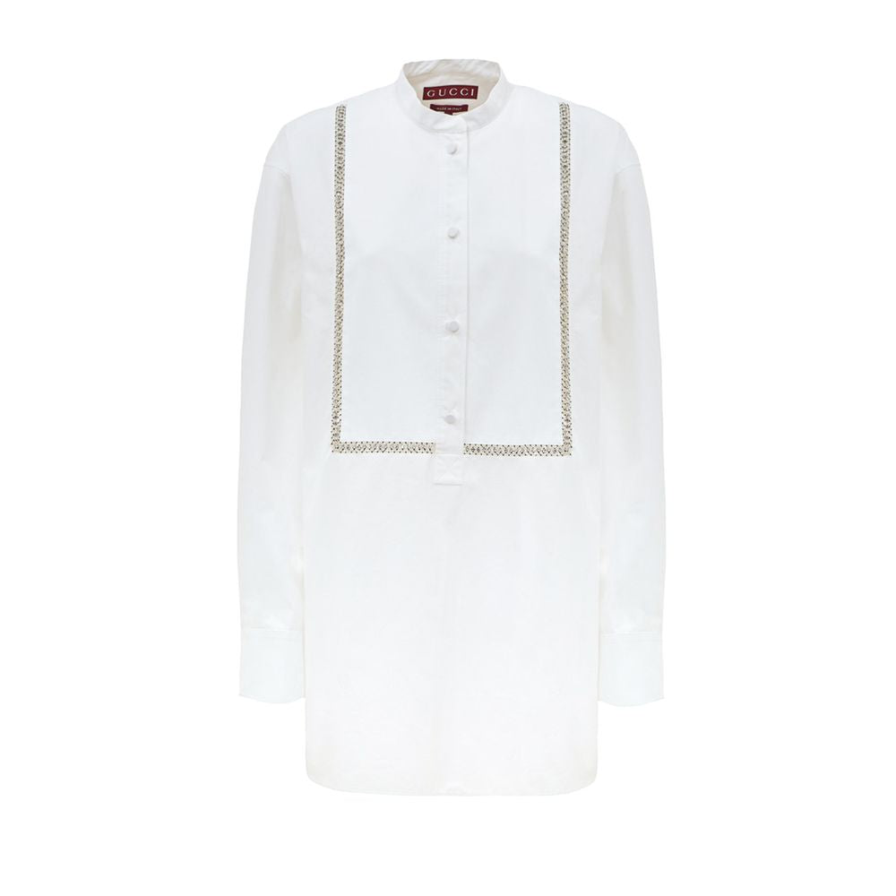 Chemise blanche en coton Gucci, vue de face, avec détails élégants et coupe classique adaptée à un style sophistiqué.