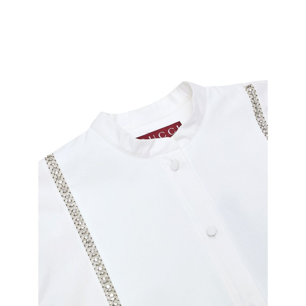 Chemise blanche en coton Gucci avec manches longues et col classique, élégante et confortable, vue de face.