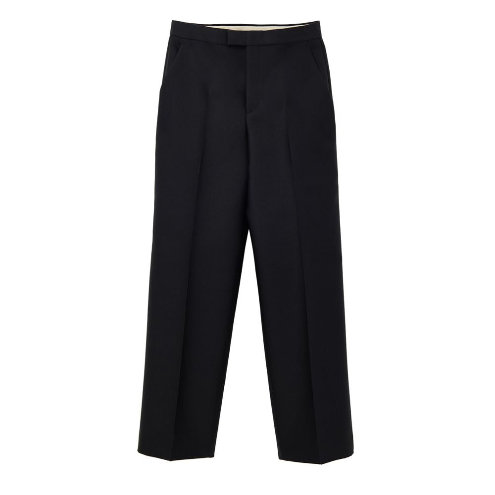 Pantalons décontractés en coton noir de Gucci, coupe classique avec détails élégants, vue frontale sur le mannequin.