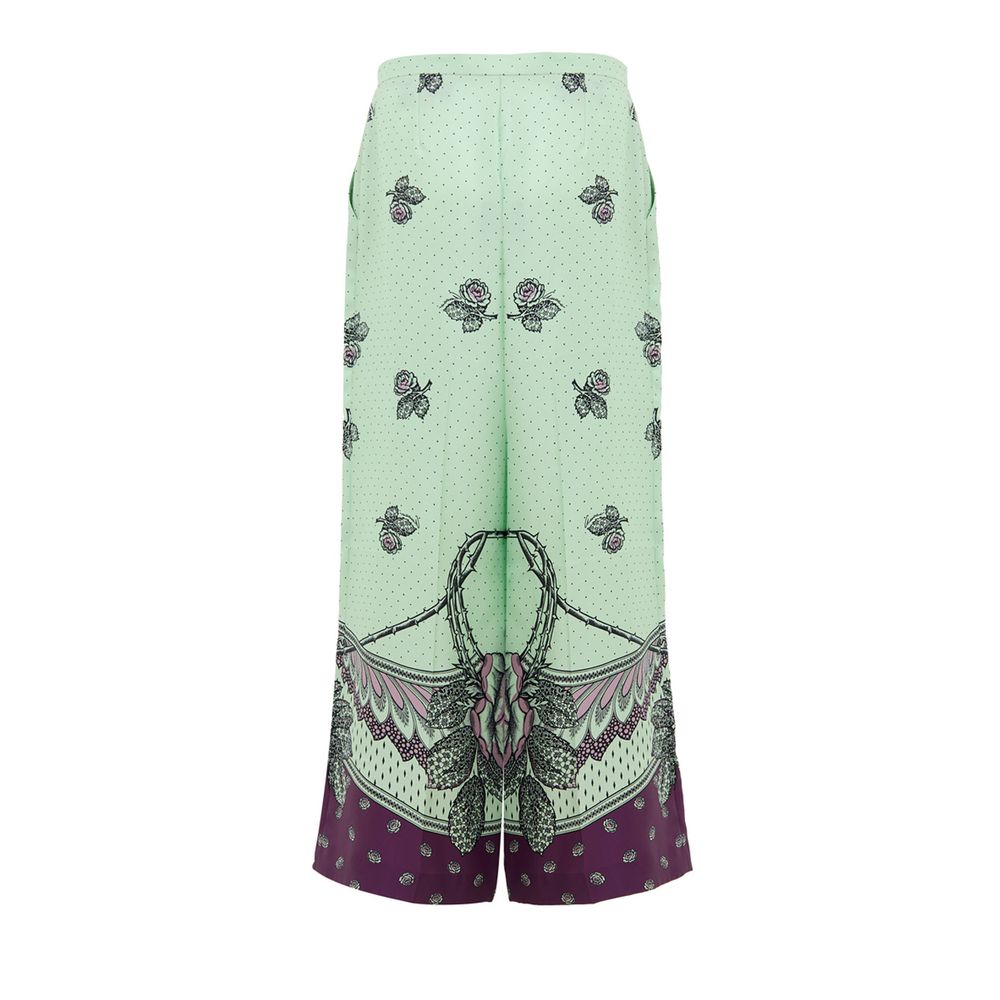 Pantalons décontractés en soie verte Gucci, coupe confortable et élégante, tissu lisse et fluide.