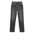 Jeans gris en coton Gucci à coupe décontractée, visibles avec détails de couture et ceinture en denim.