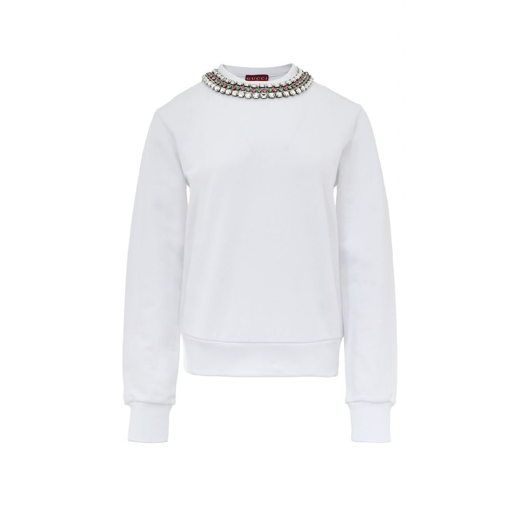 Sweatshirt en coton blanc de Gucci, vêtement décontracté avec logo Gucci visible sur le devant.