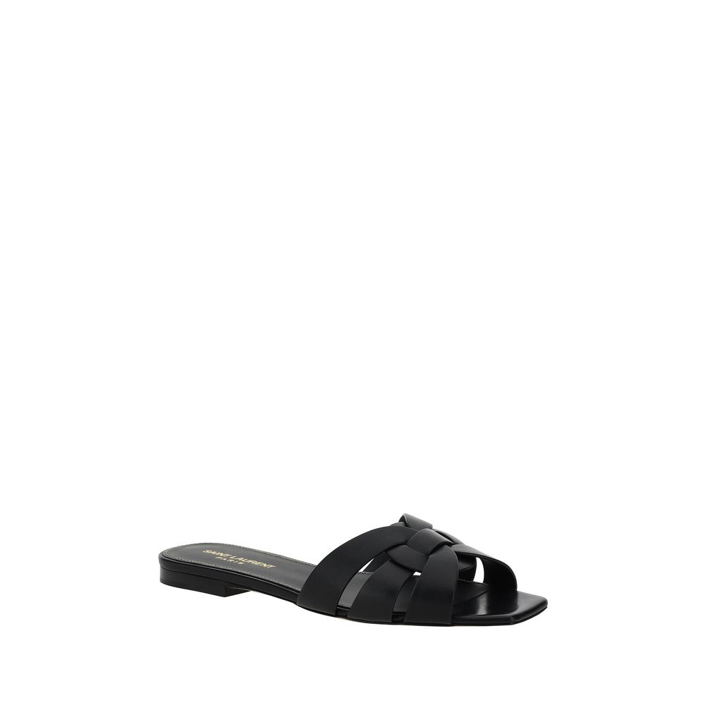 Sandales à talons en cuir de veau noir Saint Laurent Bos Taurus avec bride ajustable et semelle en cuir.
