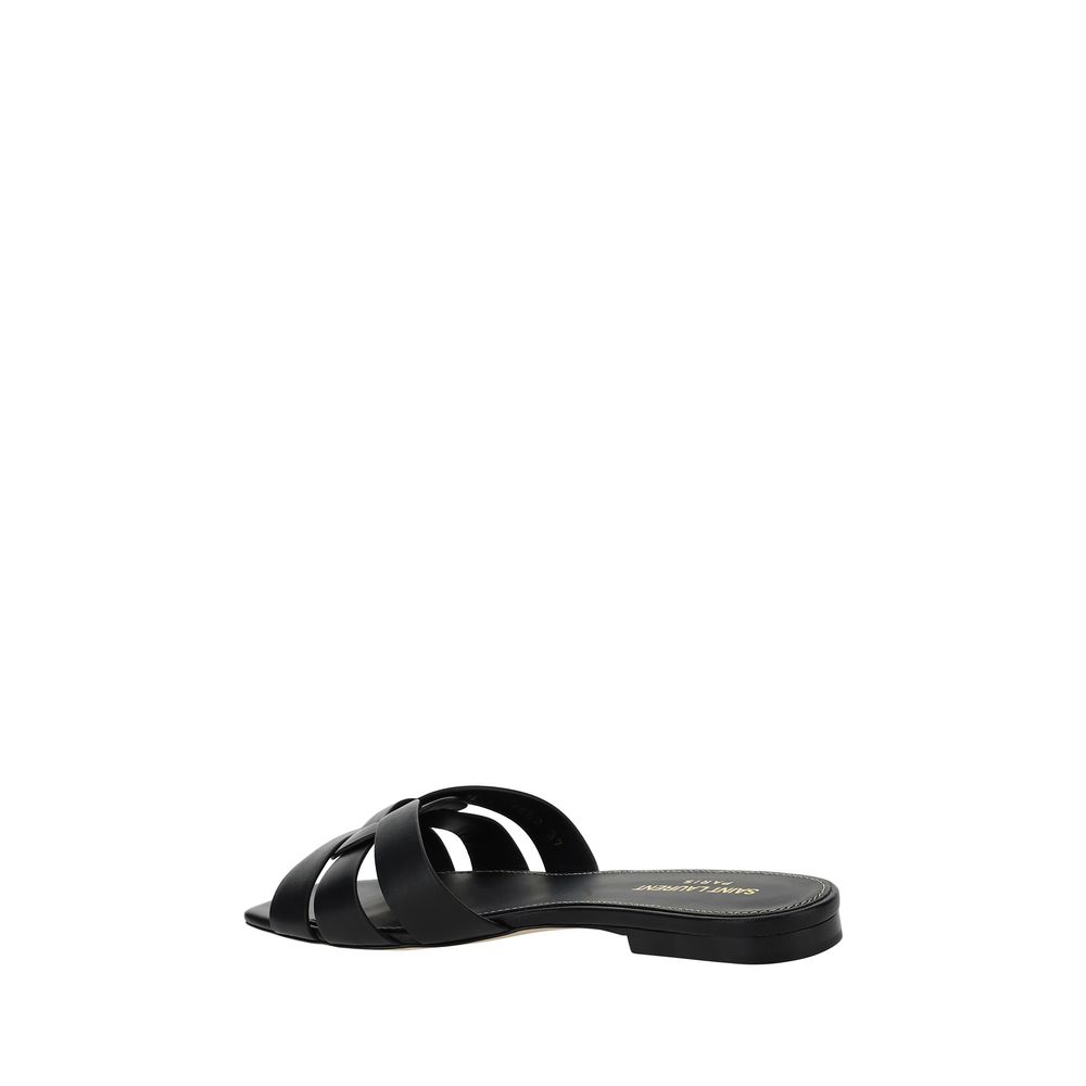 Sandales à bride en cuir de veau noir Saint Laurent Bos Taurus, élégantes et sophistiquées pour femme.