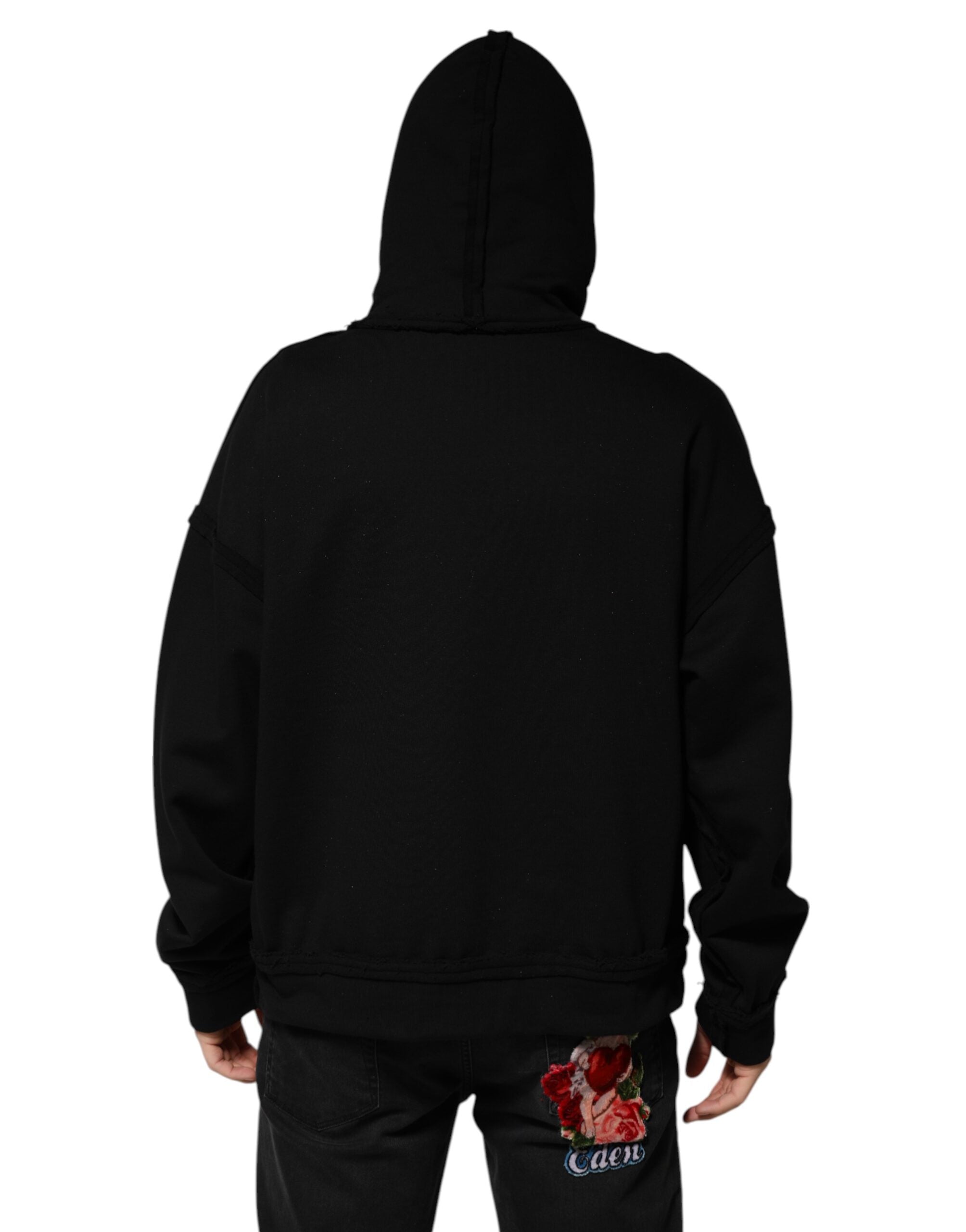 Sweat à capuche noir imprimé Dolce & Gabbana avec cristaux ornés, style tendance et détails élégants.